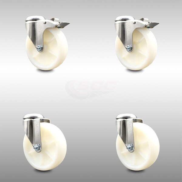 Service Caster 5 Inch 316SS Nylon Wheel Swivel Bolt Hole Caster Set with Brake SCC-SS316BHTTL20S514-NYS-2-S-2 - main
